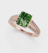 Rose gold Fancy Green Radiant Cut Diamond Solitaire Engagement Ring with Split Shank Pavé Band