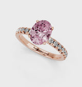 Rose gold Fancy Pink Oval  Solitaire Pave Diamond Engagement Ring with Four-Prong Setting