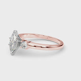 Rose gold Three-Stone Marquise Cut Diamond Solitaire with Prong Setting and Classic Band