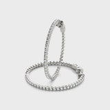 Silver Round Cut Diamond Hoop Earrings with Pavé Setting and Prong Set Stones