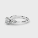 White gold Three-Stone Oval Cut Diamond Ring with Pear Side Stones and Four-Prong Setting