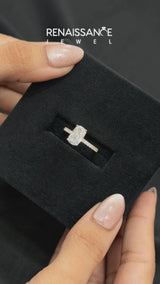 Yellow gold Cushion Cut Diamond Pave Band Solitaire Ring with Round  and Prong Setting