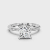 White gold Princess Cut Diamond Solitaire Ring with Six-Prong Setting and Classic Band