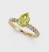 Yellow gold Fancy Yellow Pear  Solitaire Pave Diamond Engagement Ring with Four-Prong Setting