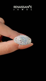 Silver Round Halo Milgrain Pave Diamond Engagement Ring with Filigree Band and Four-Prong Setting
