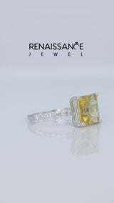 Silver Princess Cut Citrine Solitaire Ring with Round  Pavé Band and Prong Setting