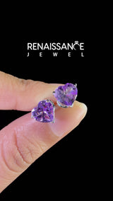 White gold Heart Cut Amethyst Stud Earrings