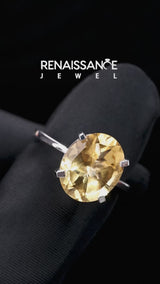 Silver Oval Cut Citrine Solitaire Engagement Ring with Classic Band and Four-Prong Setting