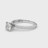 White gold Round Diamond Solitaire Ring with Prong Setting and Pavé Band