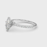 Platinum Marquise Cut Diamond Solitaire Ring with Pavé Accents and Four-Prong Setting