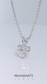 White gold Heart-Shaped Diamond Solitaire Pendant with Four-Prong Setting