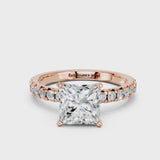 Rose gold Asscher Solitaire Pave Diamond Engagement Ring with Four-Prong Setting