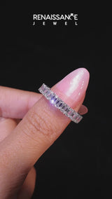 Silver Emerald Cut Diamond Eternity Band with Shared Prong Setting