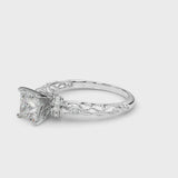 Silver 1.10 Carat F VS1 Princess Solitaire Diamond Ring with Filigree Band and Four-Prong Setting