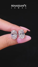 Silver Oval Cut Diamond Stud Earrings