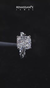 White gold Cushion Cut Diamond Solitaire Ring with Twisted Band and Prong Setting