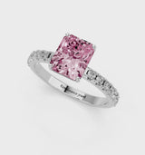 White gold Fancy Pink Radiant Cut Diamond Solitaire Pavé Band with Four-Prong Setting