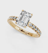 Yellow gold Emerald Solitaire Pave Diamond Engagement Ring with Four-Prong Setting