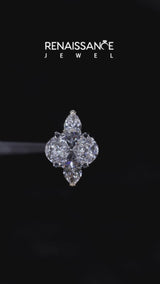 Yellow gold Three-Stone Oval Cut Diamond Ring with Pear Side Stones and Four-Prong Setting
