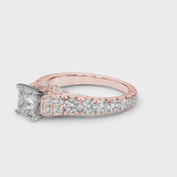 Rose gold Asscher Cut Diamond Classic Solitaire Ring with Pavé Band and Four-Prong Setting