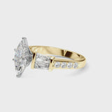 Yellow gold Marquise Cut Diamond Engagement Ring with Baguette Side Stones and Channel Set Band