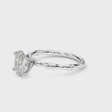 White gold Oval Solitaire Diamond Ring with Bamboo Band and Four-Prong Setting