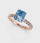 Rose gold Fancy Blue Radiant  Solitaire Pave Diamond Engagement Ring with Four-Prong Setting