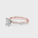 Rose gold Emerald Solitaire Twisted Pave Band with Four-Prong Setting