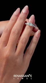 Silver Radiant Cut Diamond Cluster Pavé Band with Four-Prong Setting