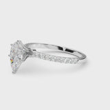 Silver Pear Cut Diamond Solitaire Ring with Pavé Accents and Four-Prong Setting