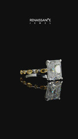 Silver Radiant Cut Diamond Ring with Marquise and Round with Citrine side stone Side Stones and Four-Prong Setting