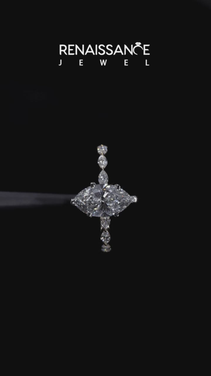 Yellow gold Marquise Solitaire Marquise Side Stone Prong Setting Ring 5