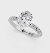 Platinum Oval Cut Diamond Solitaire Pavé Band with Four-Prong Setting