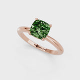 Rose gold Fancy Green Cushion Cut Diamond Solitaire Ring with Six-Prong Setting and Classic Band
