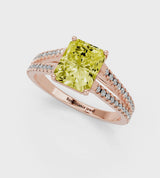 Rose gold Fancy Yellow Radiant Cut Diamond Solitaire Engagement Ring with Split Shank Pavé Band