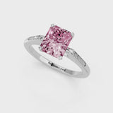 Platinum Fancy Pink Radiant  Cut Channel Set Solitaire Engagement Ring with Four-Prong Setting