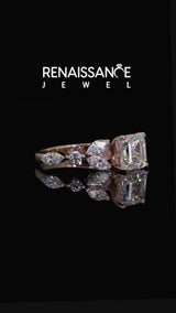 Rose Gold Asscher Cut Marquise Side Stone Engagement Ring Setting