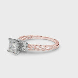 Rose gold Princess Cut Diamond Solitaire Ring with Filigree Band and Four-Prong Setting