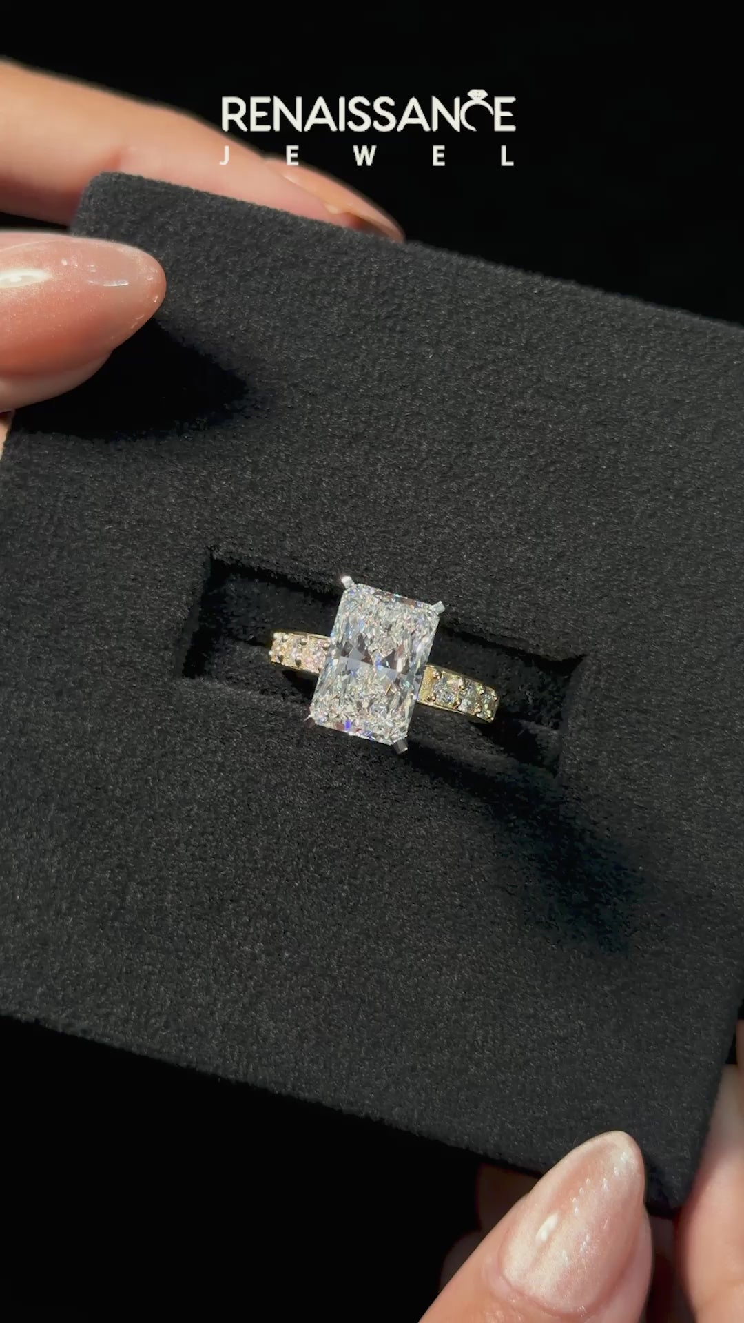 Yellow gold Radiant Cut Channel Set Diamond Engagement Ring with Four-Prong Setting_16