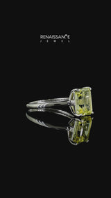 Silver Emerald Cut Yellow Sapphire Solitaire Engagement Ring with Round Band and Four-Prong Setting