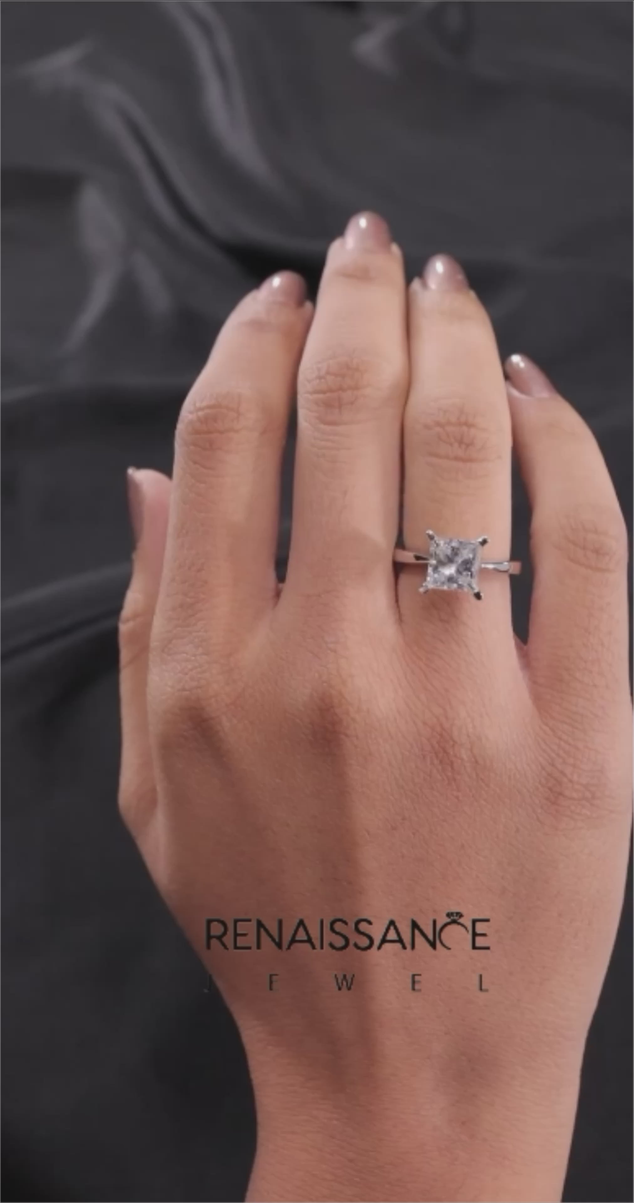 Silver Princess Solitaire Engagement Ring with Classic Band and Four-Prong Setting 5