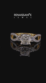 14K Yellow Gold 1.02 Carat E VVS2 Cushion Three-Stone Diamond Ring with Pavé Split Shank and Four-Prong Setting