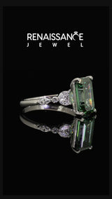 Platinum Emerald Cut Engagement Ring Setting for Fancy Green Center