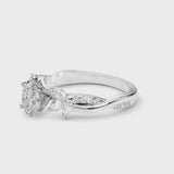 White gold Oval Diamond Floral Vine Solitaire Engagement Ring