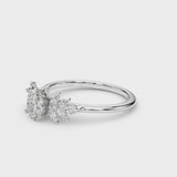White gold Oval Diamond Floral Side Stone Solitaire with Marquise Accents and Four-Prong Setting
