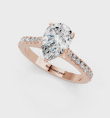 Rose gold Pear Cut Solitaire Diamond Engagement Ring with Pave Band and Four-Prong Setting