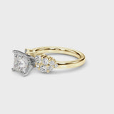 Yellow gold Princess Cluster Diamond Engagement Ring with Pavé Band and Four-Prong Setting