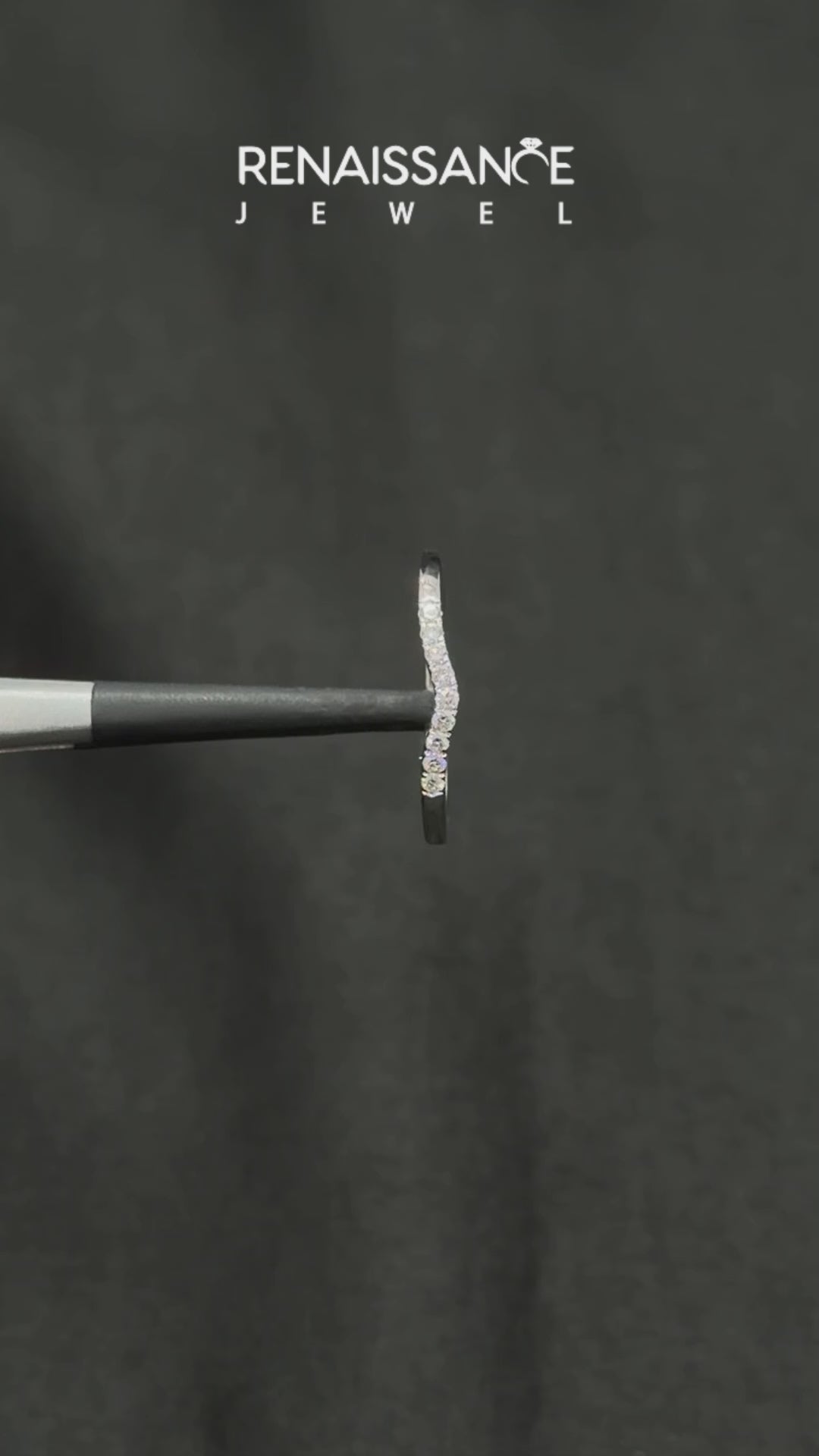 Silver Curved Diamond Wedding Band with Round Cut Stones and Shared Prong Setting_12