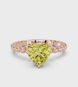 Rose gold Fancy Yellow Heart Cut Diamond Solitaire Ring with Beaded Band and Prong Setting