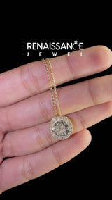 Yellow gold Halo Round Diamond Four-Prong Pendant